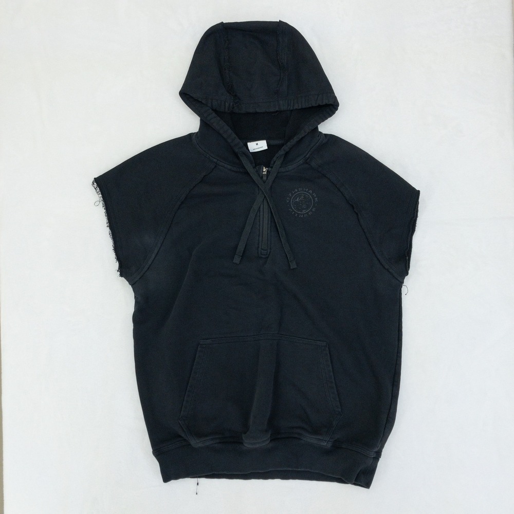 Gymshark Legacy Sleeveless Hoodie Mens Medium Black Raw Muscle Gym Quarter Zip